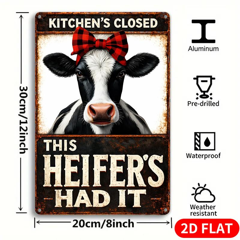 

Kitchens Closed This Heifers Had It Cow Vintage Retro Aluminum Sign Plaque xcm For Farm Home Wall Decor 20x30cm（7.8x11.8inch）