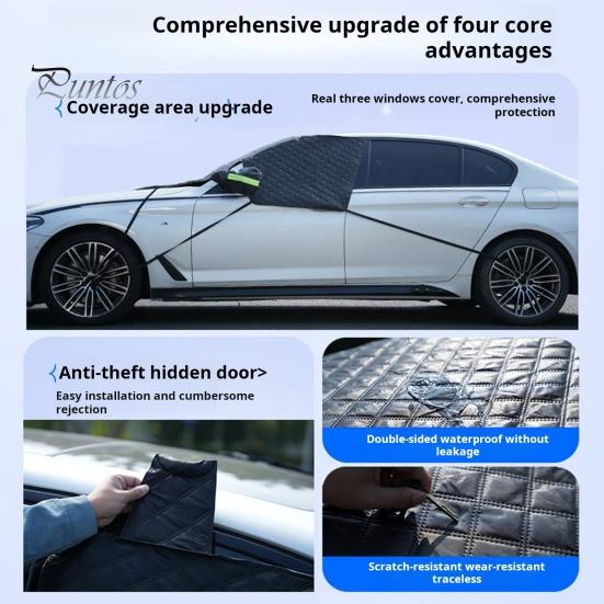 Snow Protector Universal Car Windshield Cover Thick Anti-Frost Sun Shade with Easy Install Shield Magnets & Reflective Strips All Season Protection
