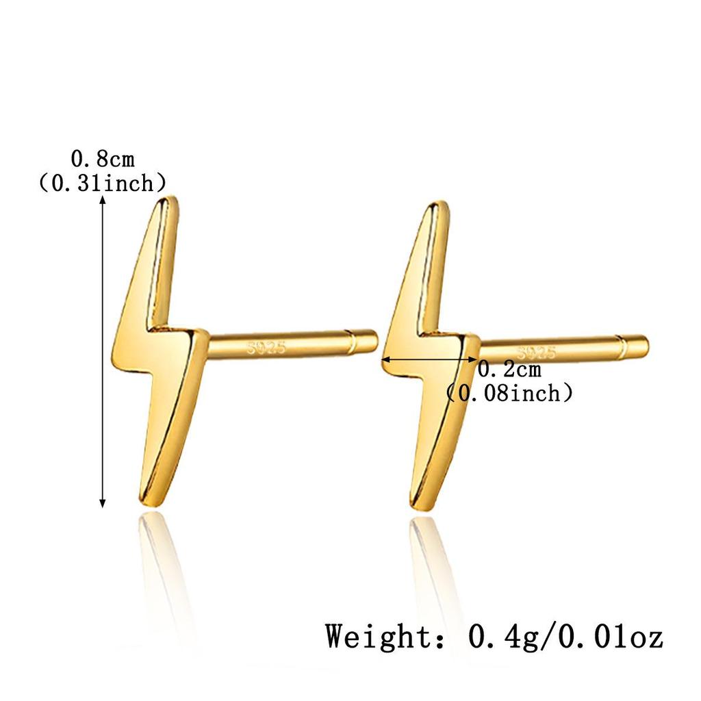 S925 Silver Lightning Stud Earrings - Niche High-End Gold Design for Women