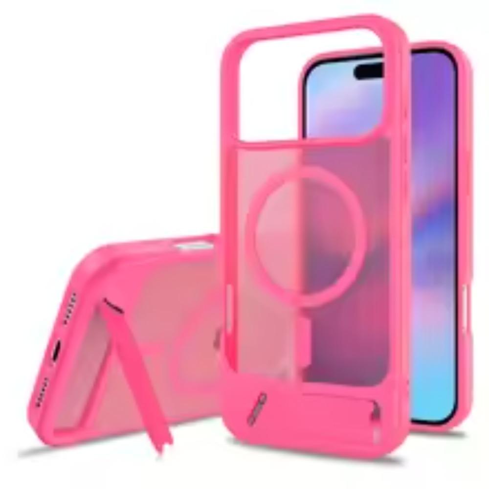 

Высококачественный матовый чехол для телефона с текстурой кожи для iPhone 17 Pro Max 17 Air Magsafe Магнитная подставка Жесткий ПК+ТПУ Рамка Кронштейн Держатель Крышка IPhone 17 розы красного