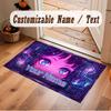 City Cyberpunk Theme Crystal Velvet Floor Rug Personalized Custom Name Text Warm Carpet Home Decoration