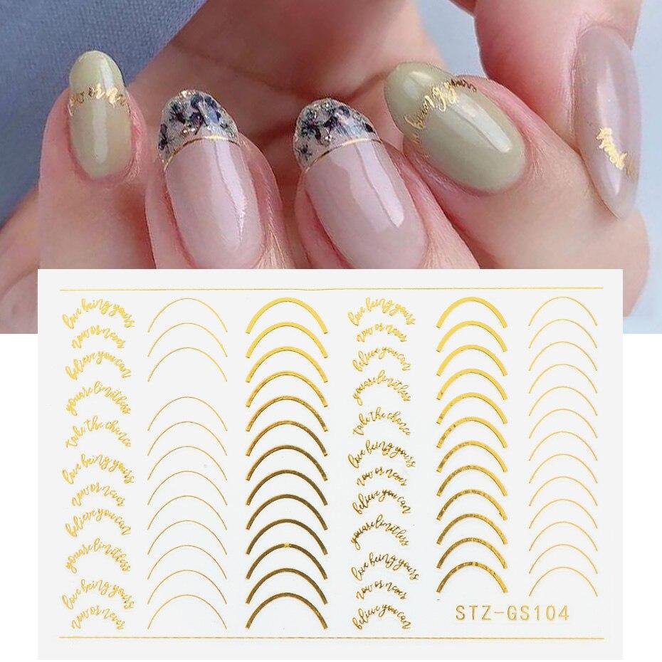 Xiaomi 6pcs 3D Striping Tape Line Nail Stickers Rose Gold Metal Letters Decals Curved Strips Nails Art Sliders Manicure Decors