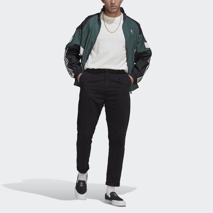 Adidas Originals Logo Print Color Block Zip-Up Stand Collar Jacket Men Jackets Green HK7321