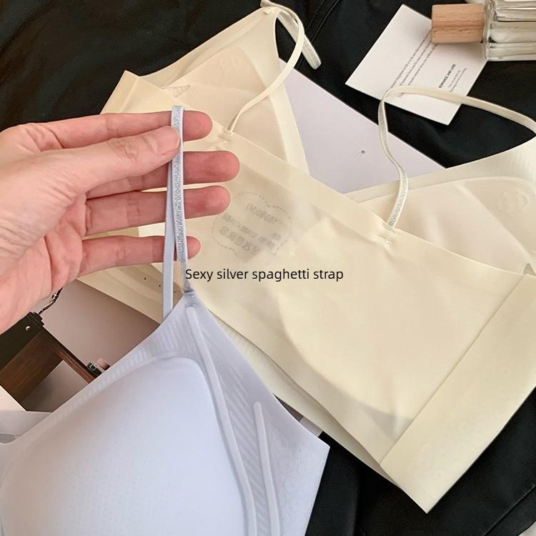 Women Summer Ultra Thin Thin Shoulder Belt Cool Feeling Without Trace Breathable Small Chest Gathers Beautiful Back Underwear