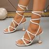 Women's Square Toe Ankle Strap High Heel Sandals, Unique Heel Summer Fashion Shoes