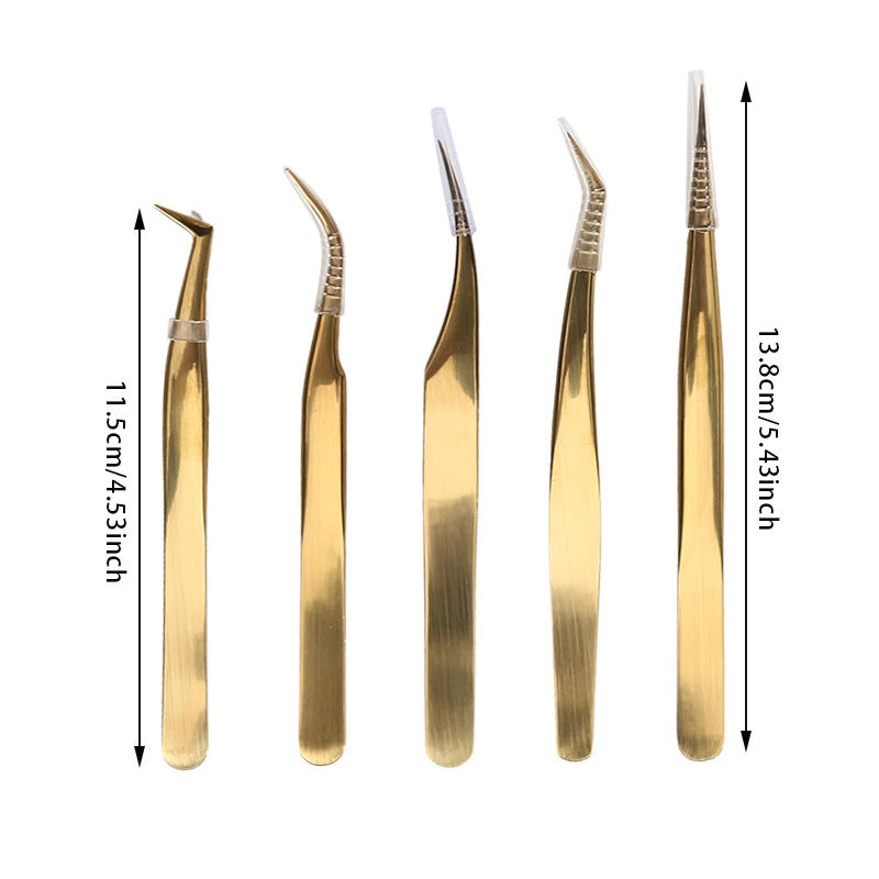 5/6PCS Portable Eyelash Extension Tweezers Set Professional Lash Tweezers Kit with Pouch for Beginners & Lash Artists