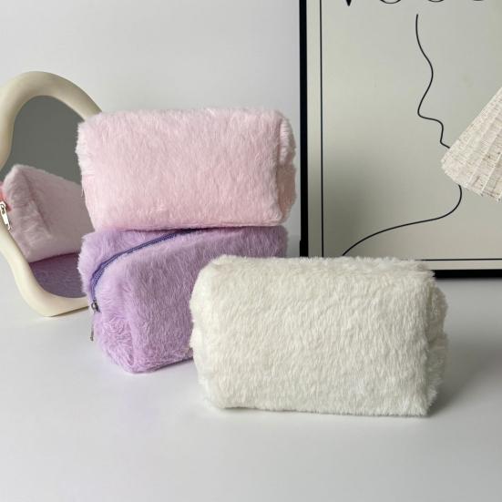 Plush Cosmetic Bag Portable Travel Makeup Bag Fuzzy Toiletry Bag for Women Skincare Products Makeup Brushes