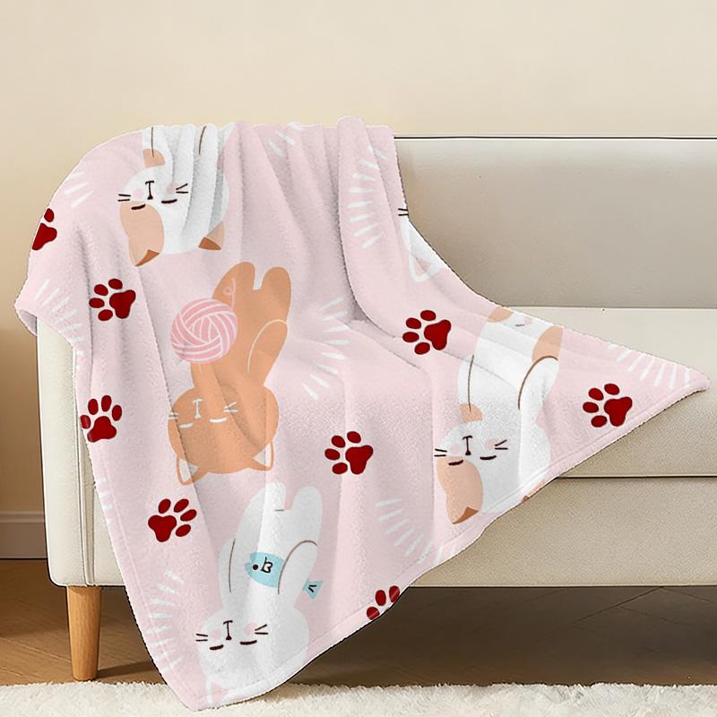 Cat Theme Flannel Blanket: Lightweight, Soft & Warm Cozy Throw for Home Couch Nap, Christmas & Halloween Decor