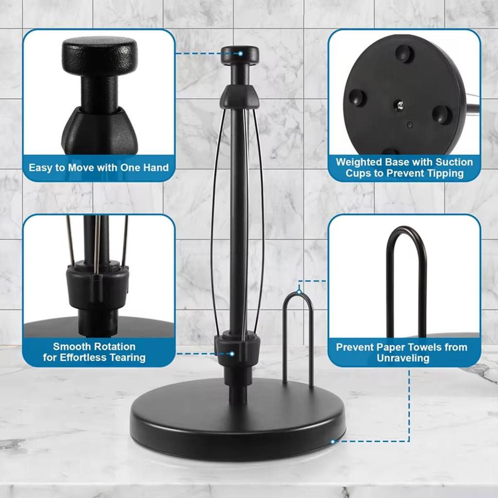 Damped Stainless Steel Paper Towel Holder No-Drill Kitchen Desktop Rack