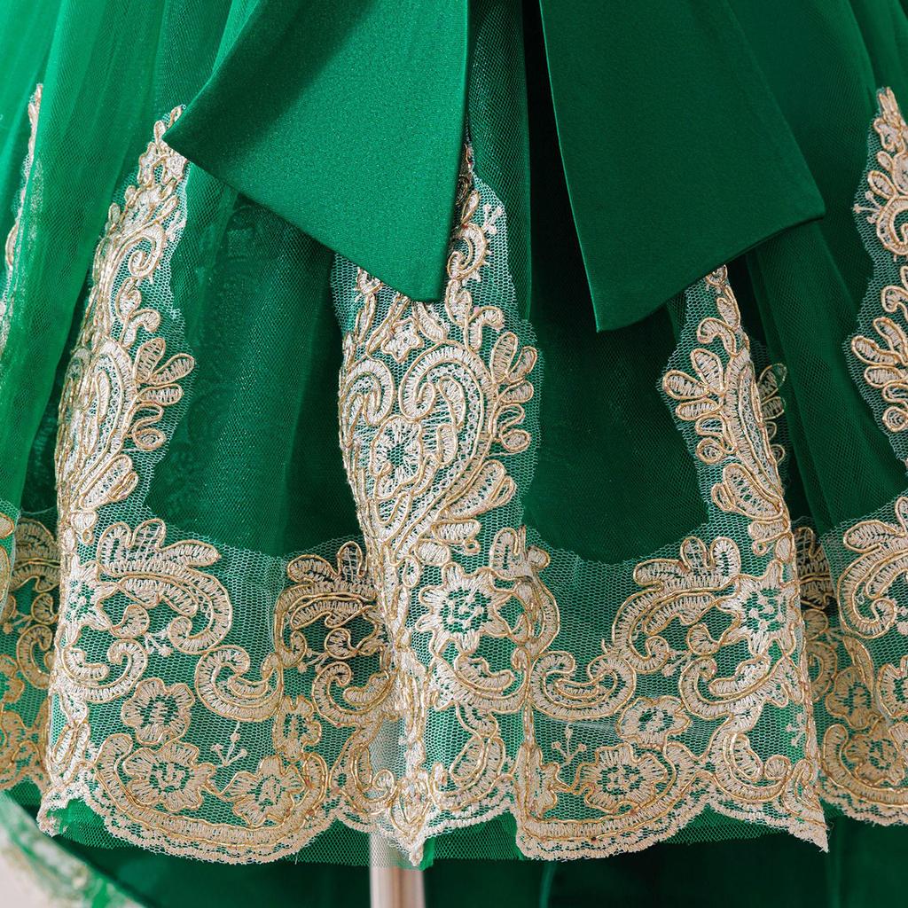 Girls' Elegant Lace Princess Evening Dress with Train for Special Occasions