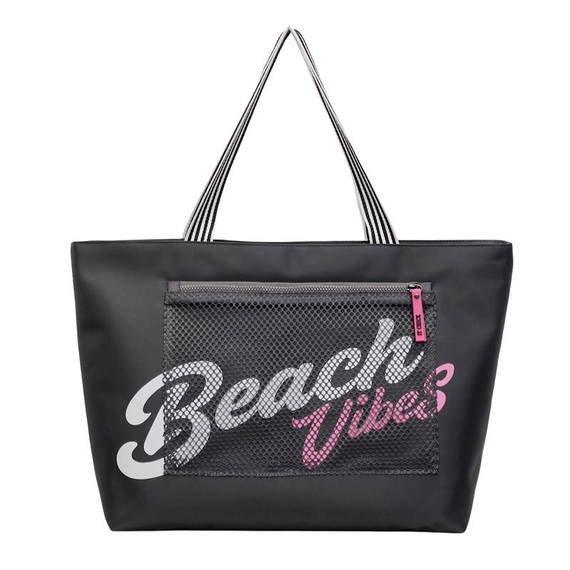 

Large Beach Tote Bag with Mesh Pocket and Zip Closure for Swimwear and Essentials Storage Letter B сірий колір