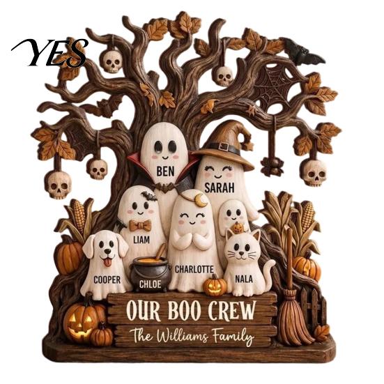 Decorative Wooden Plaques Halloween Ghost Family Plaque, Pumpkin Couple Tabletop Sign, Retro Style Holiday Props Farmhouse Home Ornament for