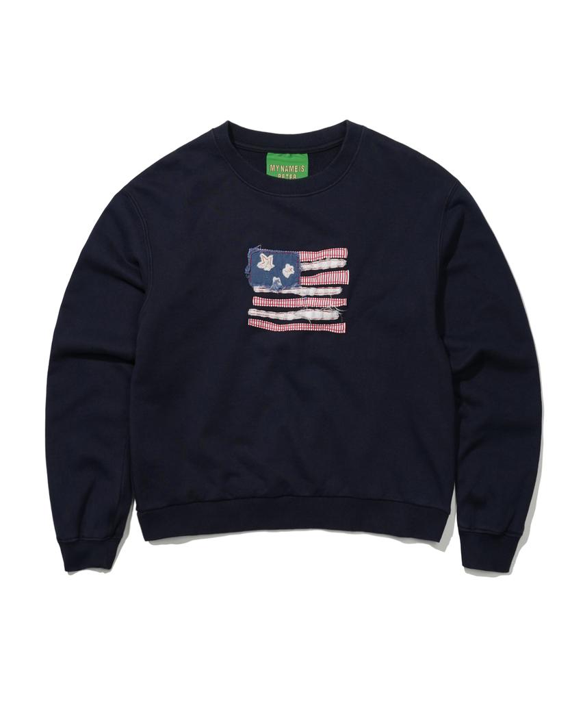 Maineimijeupiteo (W) Usa Flag Applique Sweatshirt - Navy