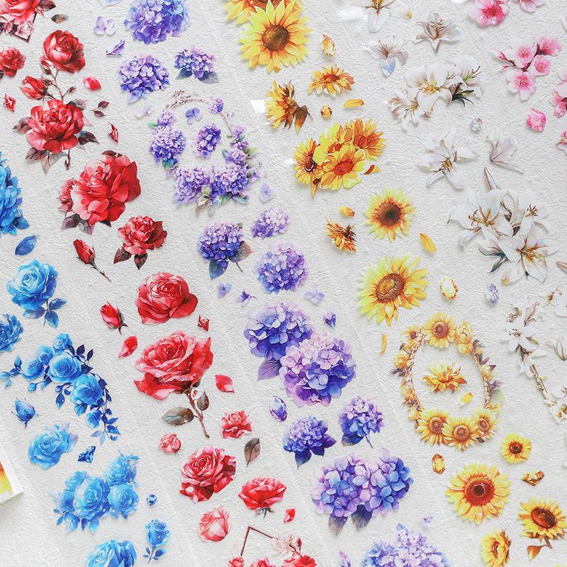 Gem Garden Series PET Tape Notebook: European Rose & Flower Collage, 6 Designs