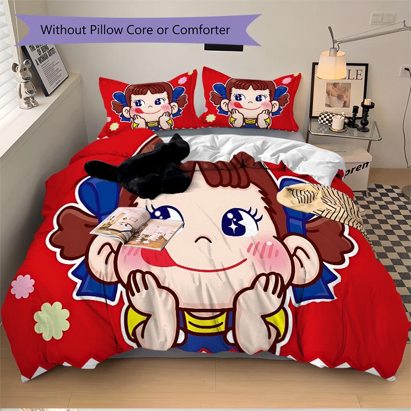 Happy Girl Cartoon Print 3Pcs Bedding Setduvet Cover With 2 Bedropillowcase Home Birthday Gift