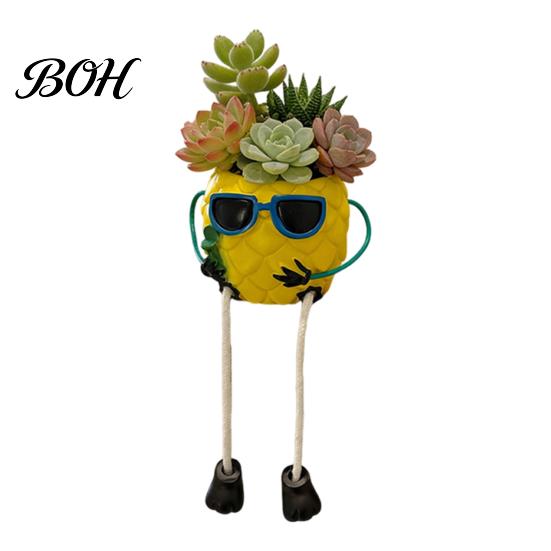 Small Decorative Vessel for Plants Pineapple Tabletop Planter, Succulents Pot with Hanging Legs, Versatile Modern Artistic Planter Desktop Organizer,