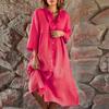 Women Summer Loose Shirt Dress Stand Collar 3/4 Sleeve Buttons Placket Solid Color Loose Fit Midi Dress Streetwear