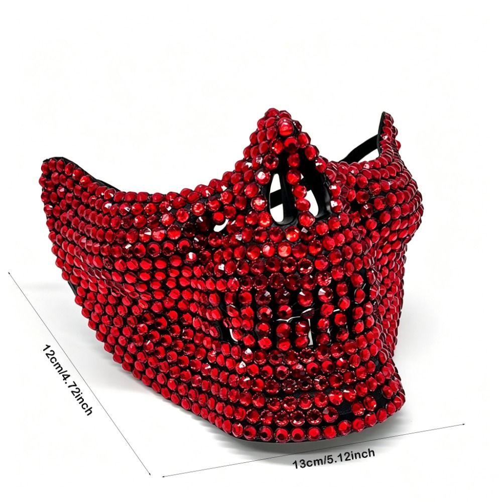 Handcrafted Half-Face Masquerade Mask Sparkling Punk Rock Style Cosplay Mask Horror Style Rhinestone Mask