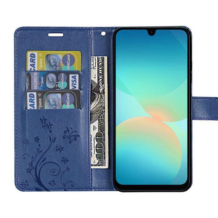 Case for Samsung Galaxy A27 5G, Anti-Scratch Protection Synthetic Leather Navy Blue Plant Pattern