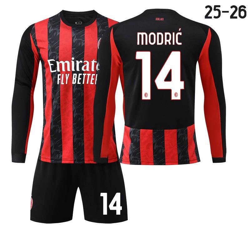 2526 Milan AC Home Football Uniform Long-sleeved Jerseys Children's Set No. 14 Modric 11 Ibrakaka