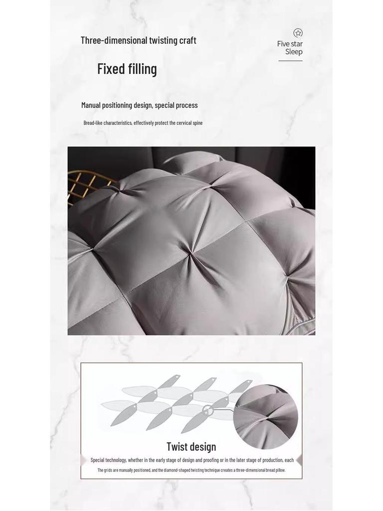 Luxury Durable Hotel Pillow: Neck Support, Non-Collapsing, Washable Feather Velvet