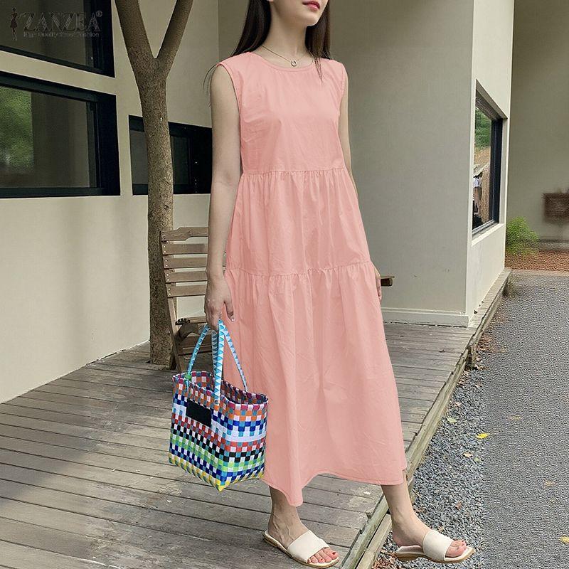 ZANZEA Dámské ležérní letní šaty bez rukávů s kulatým výstřihem