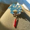 Azul Queimado Retro Garça Clássica Franja Acessórios de Botão Pressionado Broche de Alta Qualidade