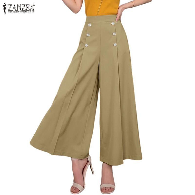 ZANZEA Women Casual Elastic Waist Solid Color Loose Summer Cropped Pants