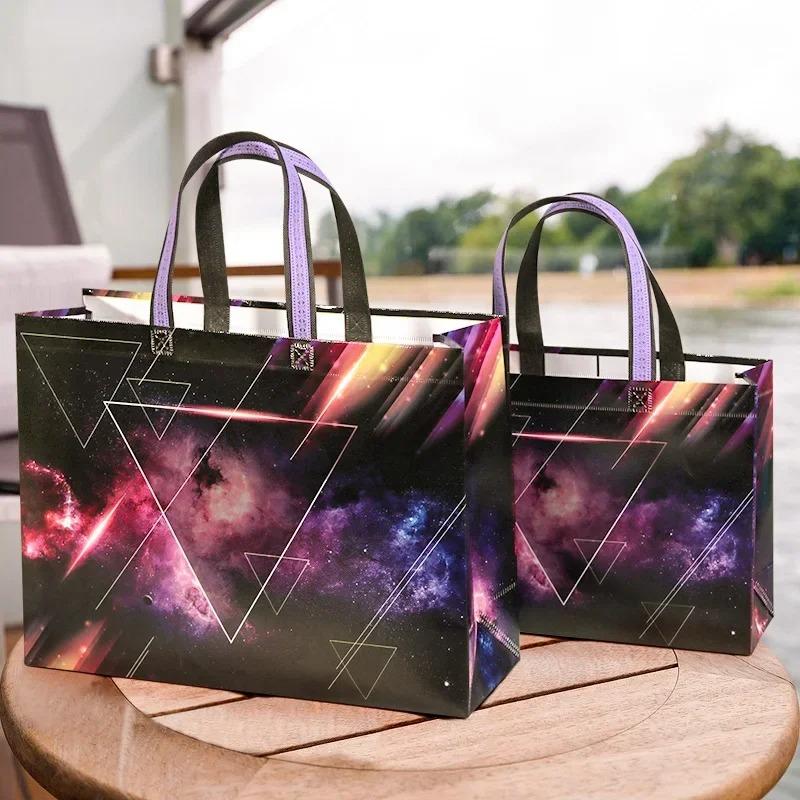 10PCS Rose Printing Packaging Shopping Bag Handle Waterproof Non Woven Fabric Gift Bags Black Clothing Store HandBag