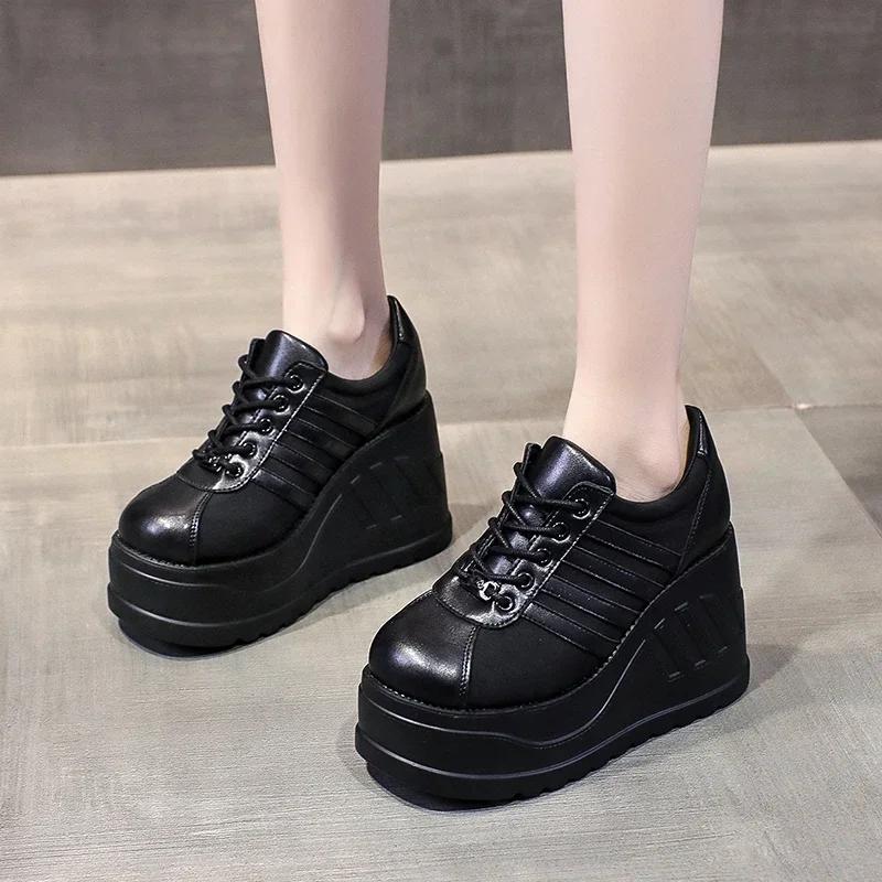 Fashion New Brand Punk Street Fashion Gothic Style Girls Cosplay Platform 10CM High Heels Sneakers Wedges Shoes Woman Pumps Big Size 42