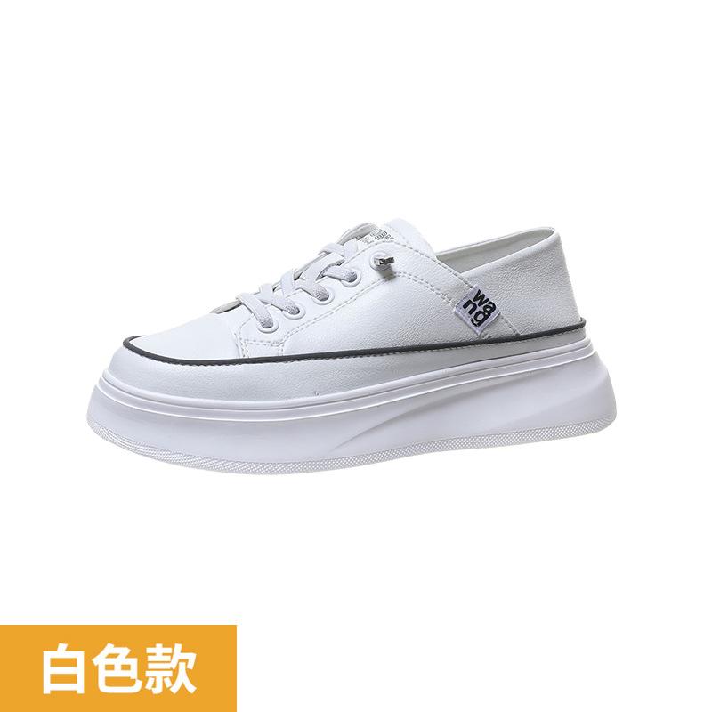 Two Wearing Little White Shoes for Women In Spring 2025, New Soft Leather Inner Height Increase, Shallow Mouth Sports and Leisure Thick-soled Muffin
