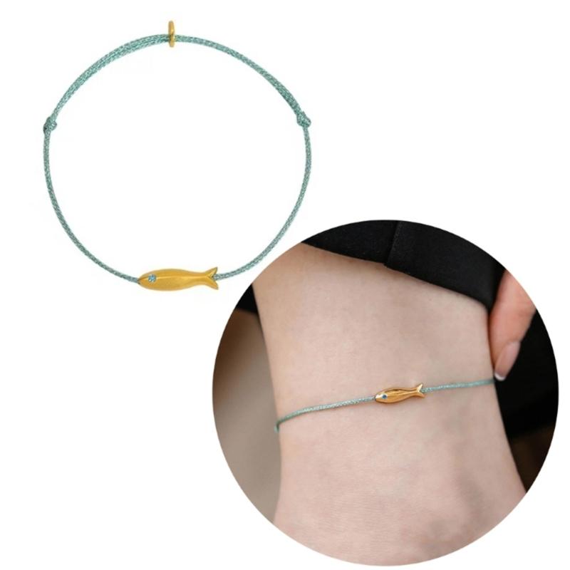 2 Pcs Fashion Gold Fish Charm Anklet Leg Foot Chain Lucky Carp Anklets Beach Jewelry Simple Blue Redness  Rope Woven Anklets
