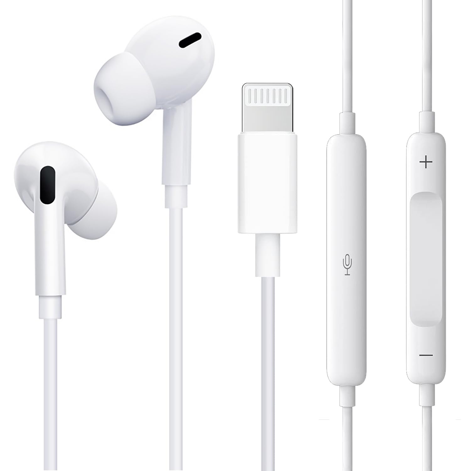 

Проводные наушники Eikokiwa для iPhone с глубокими басами, Hi-Fi звук, удобные, маленькие и подходящие, совместимые с iPhone [MFi] белый