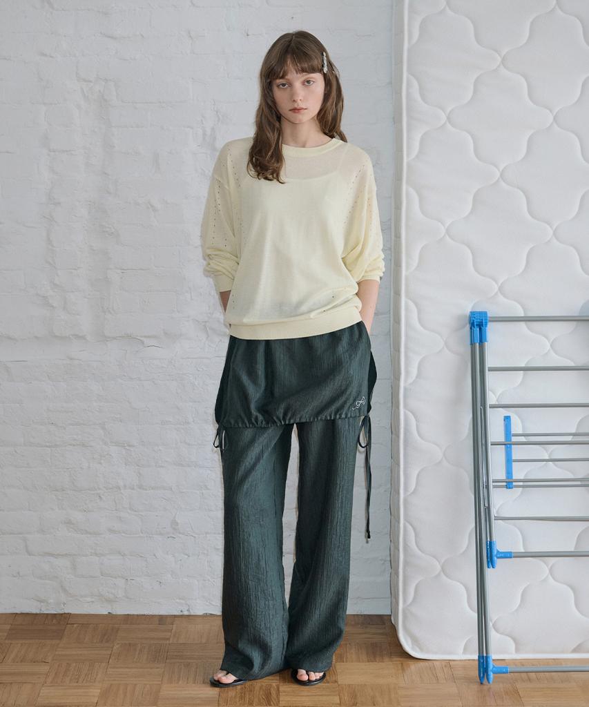 SINOON Drawstring Layered Skirt Pants (Deep Gray)