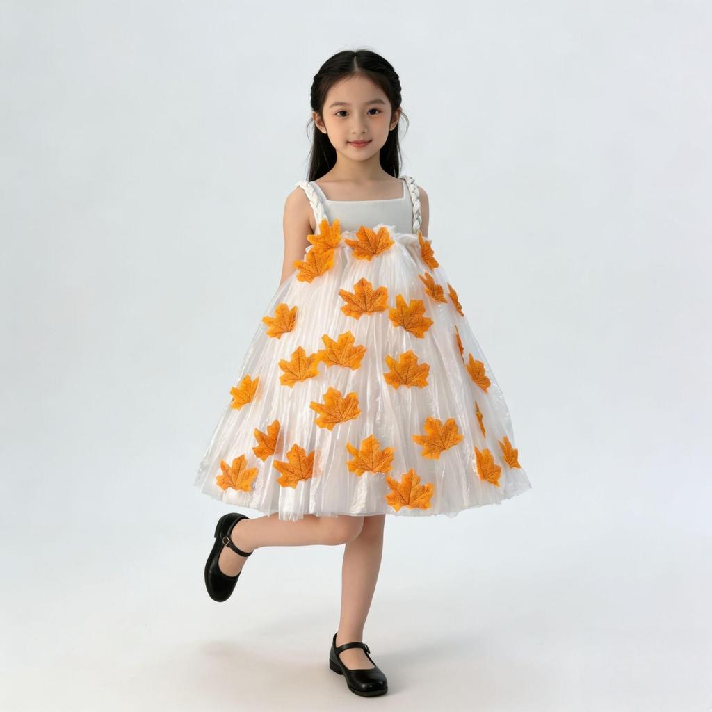Girls' Kindergarten Eco-Friendly Ginkgo Leaf Fashion Outfits