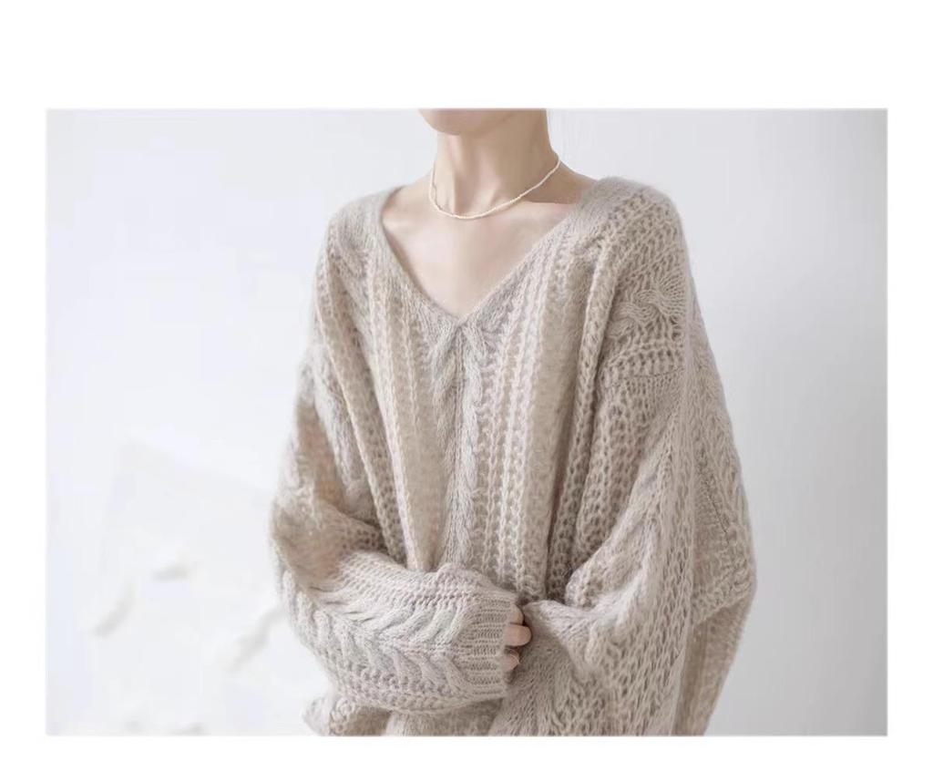 Women's Soft Mohair V-Neck Sweater - French Style, Lightweight Spring Knitwear