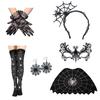 Halloween Spider Web Costume for Women Black Lace Headband Choker Gloves Spider Web Cape Masque Thigh High Long Stockings