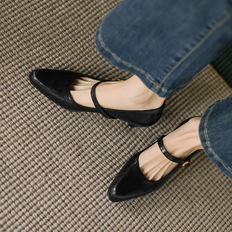 Krazing Pot Sheep Skin Summer Spring Autumn Winter Med Heels Women Round Toe Mary Janes Shallow Pumps