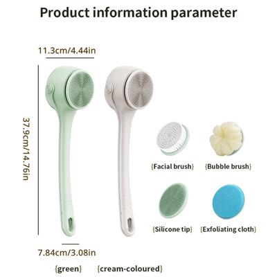 Electric Soft Body Bath Brush Shower Scrubber Double Handle Back Rubbing Machine Long Handle Cleaning Brush Bathroom
