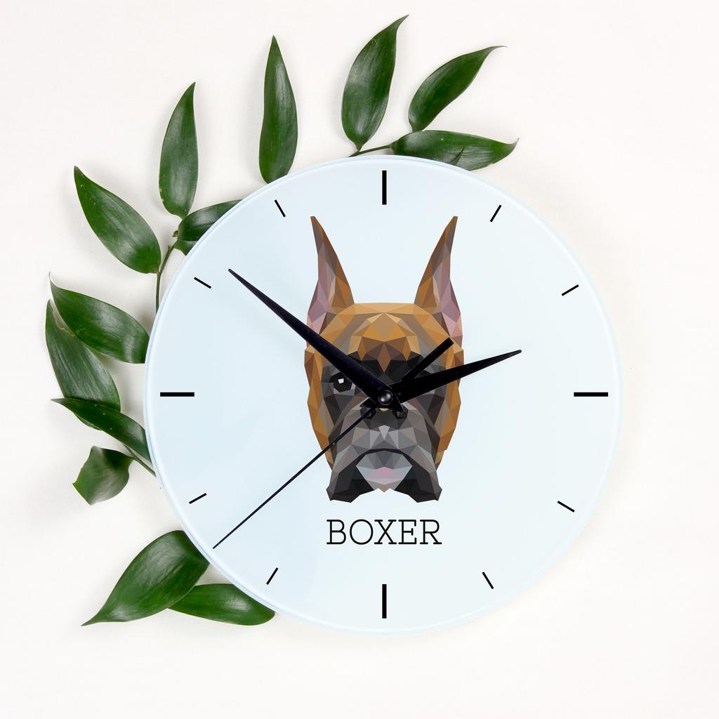 Boxer, German Boxer I – Geometric wall clock with a picture and the brand name Art-Dog | Art-Dog