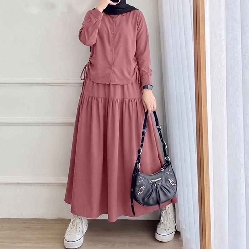 ZANZEA Dames Blouse met Lange Mouwen en Lange Rokken Casual Tweedelige Pakken Sets