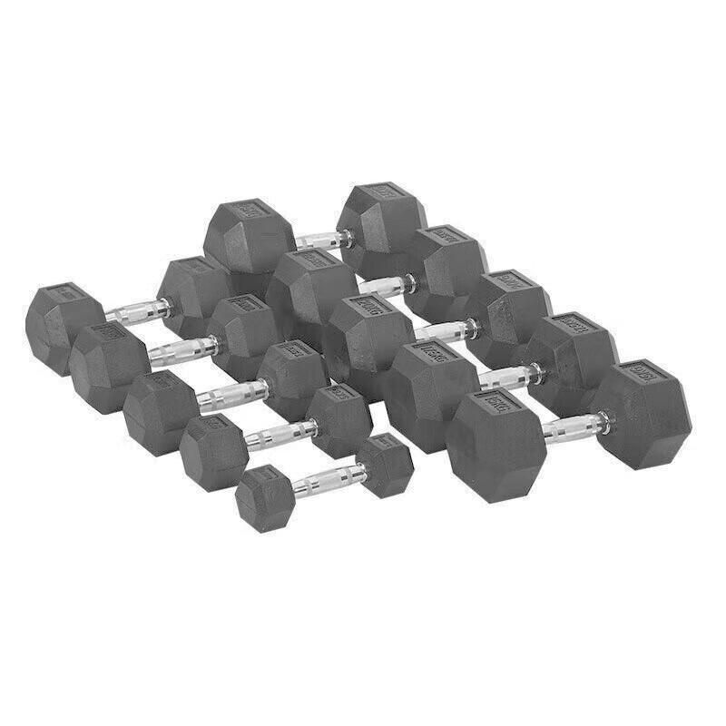 San Hua Lang 105kg Rubber Hex Dumbbell Set with 6-Pair Rack