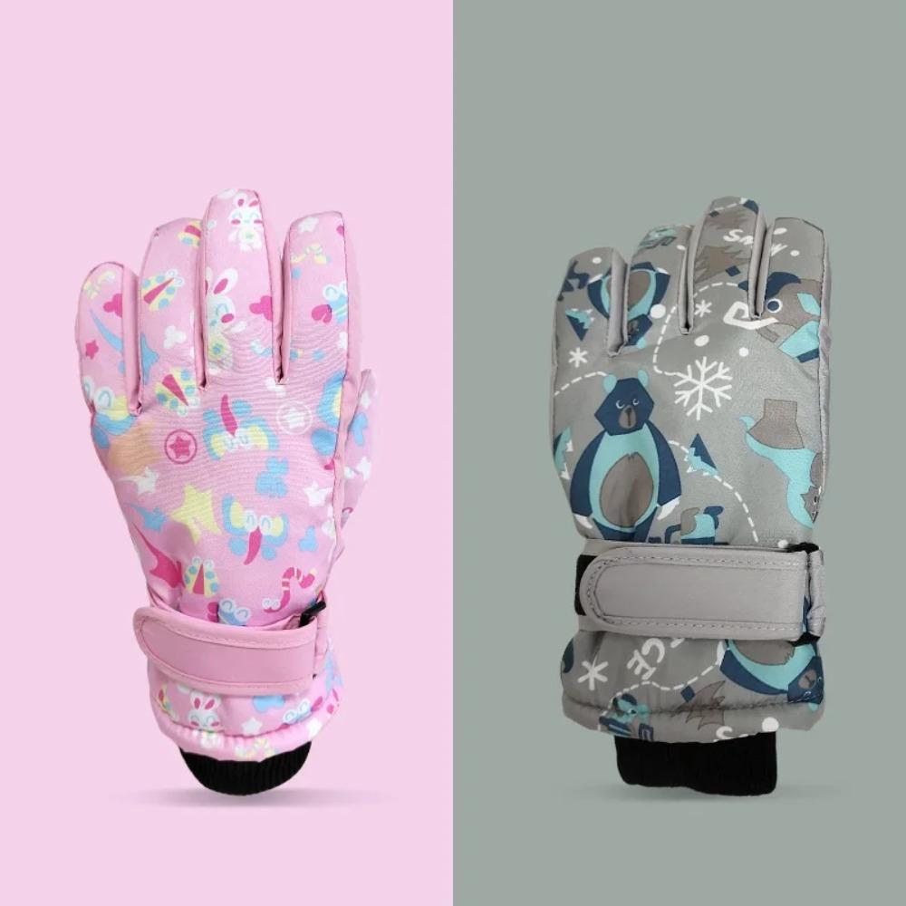 New Children Ski Gloves Girls Warm-Keeping Cartoon Pink Gloves Boys Cotton Waterproof Touchscreen Sports Gloves 9-15Y