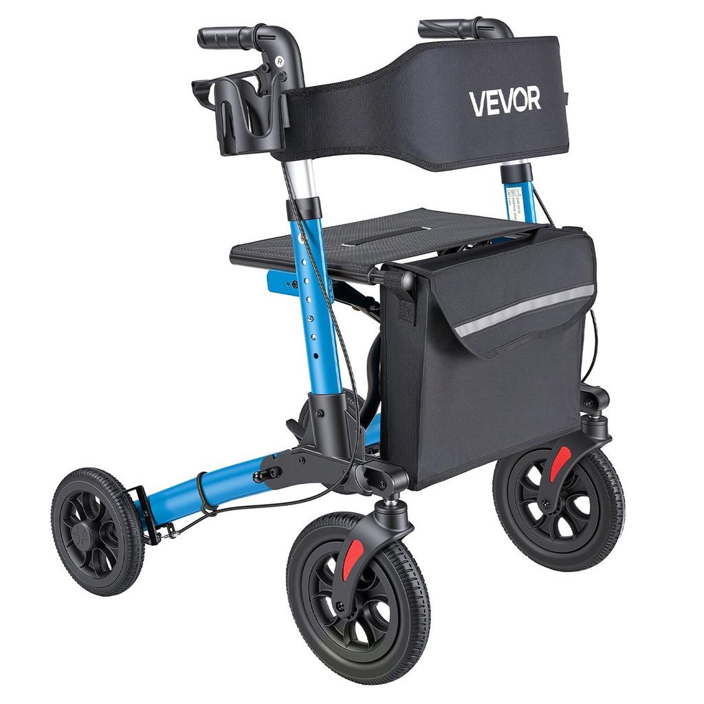 Rollator Walker with Seat for Seniors, Ultra Compact 3-Fold Rolling Walker, Lightweight Aluminum Mobility Walking Aid with PU Solid Wheels, Adjustable