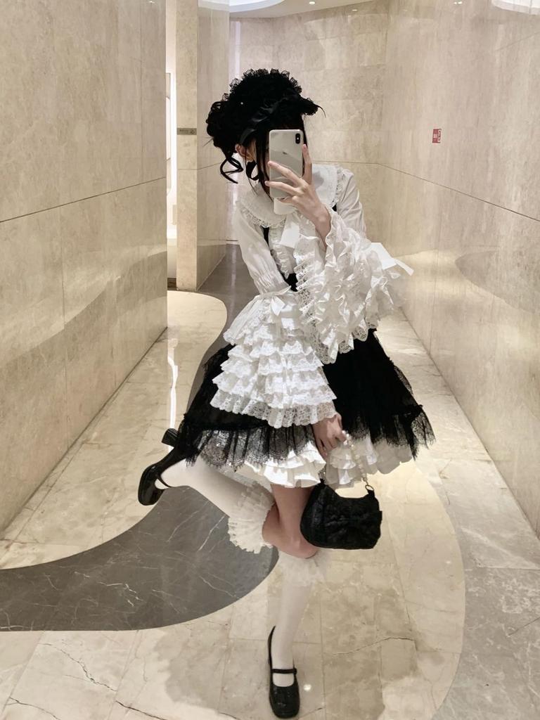 XHSUKADO Princess Long Detachable Lolita Shirt Size XL Women's Blouse, 6-Tier Sleeves, Sleeves, Ribbon, Style, Stylish, Lace, Ruffles, Cute, Top,