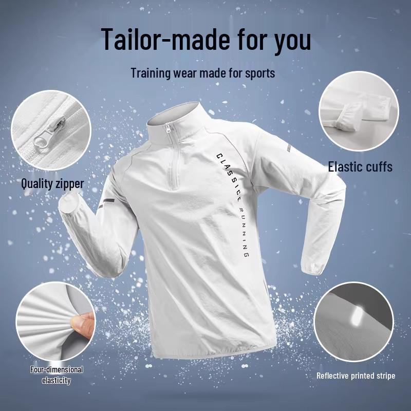 Herren Quick-Dry Langarm Halbreißverschluss Trainingsjacke für Sonnenschutz - Herbst/Winter Fitness Laufoberteil