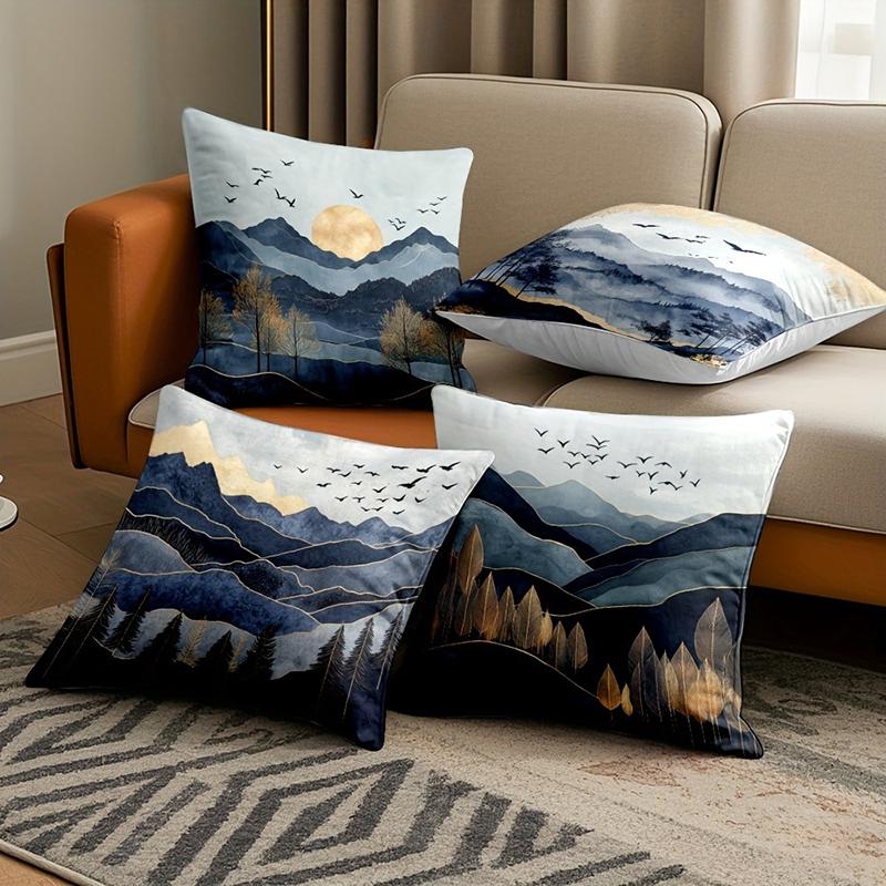 Abstract Blue and Gold Swirl Pattern Throw Pillow Cover for Modern Sofa Decor