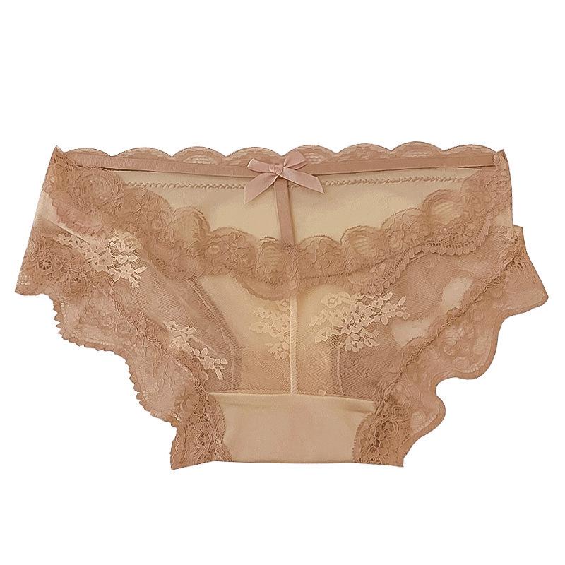 French Lace Satin Low-Waist Sexy Panties for Women with Cotton Crotch, Breathable and Stylish Design