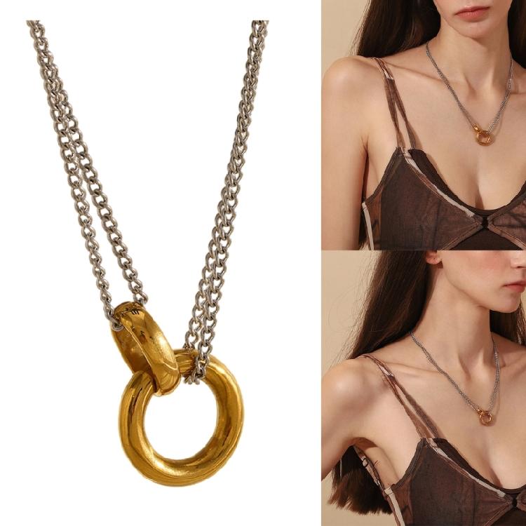 Fashion Women Necklace Double Chain Pendant Necklace Clavicle Chain Youthful Women Accessories Stainless Steel Texture