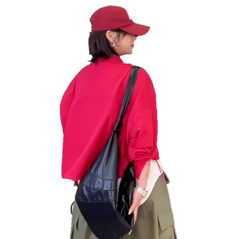 Damen Kurzjacke im koreanischen Stil mit rotem Stehkragen - 2025 Frühjahr/Sommer Casual Trend.